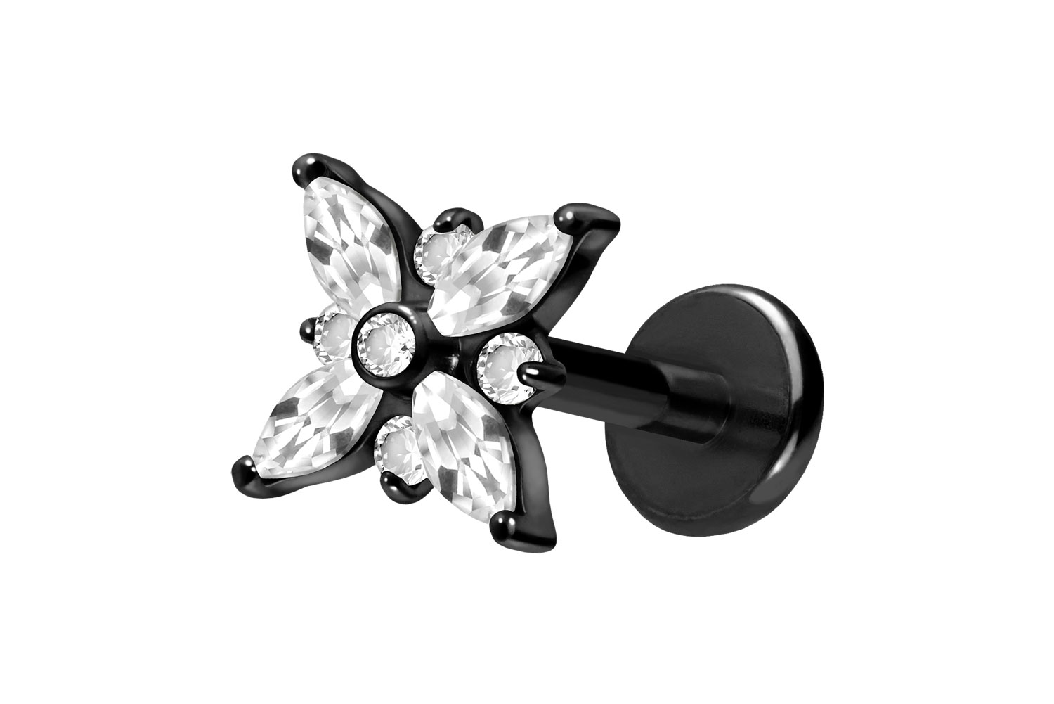 Titan Labret Piercing mit Push Fit KRISTALLSTERN